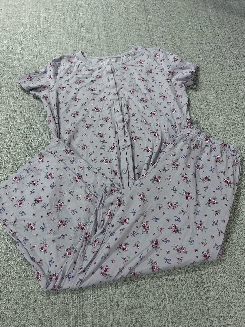 Charter Club Lavender Floral Short-Sleeve Pajama Set. Size M